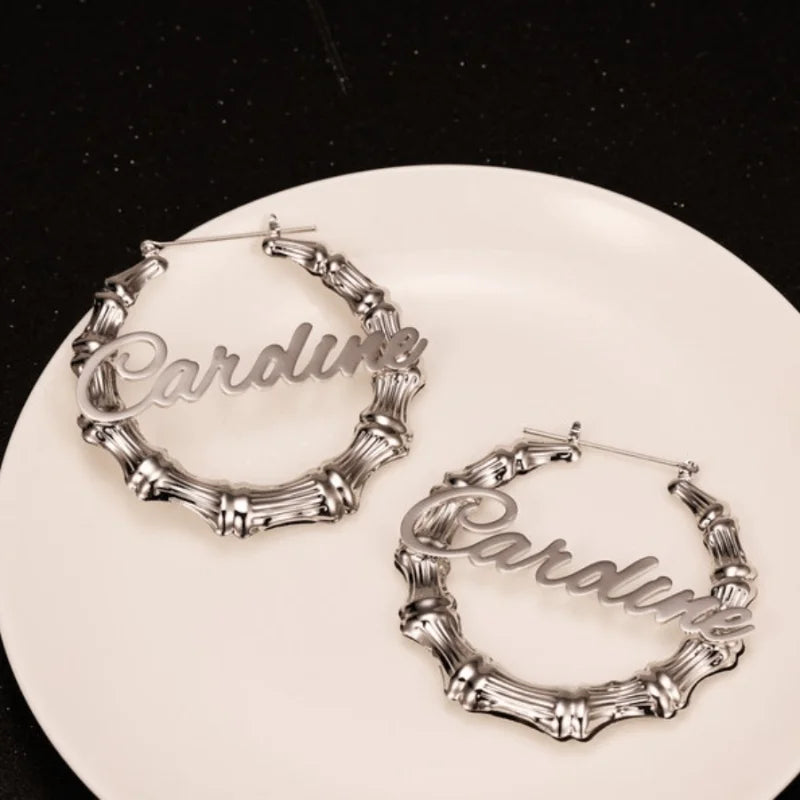 Personalized name bamboo earring and necklace set