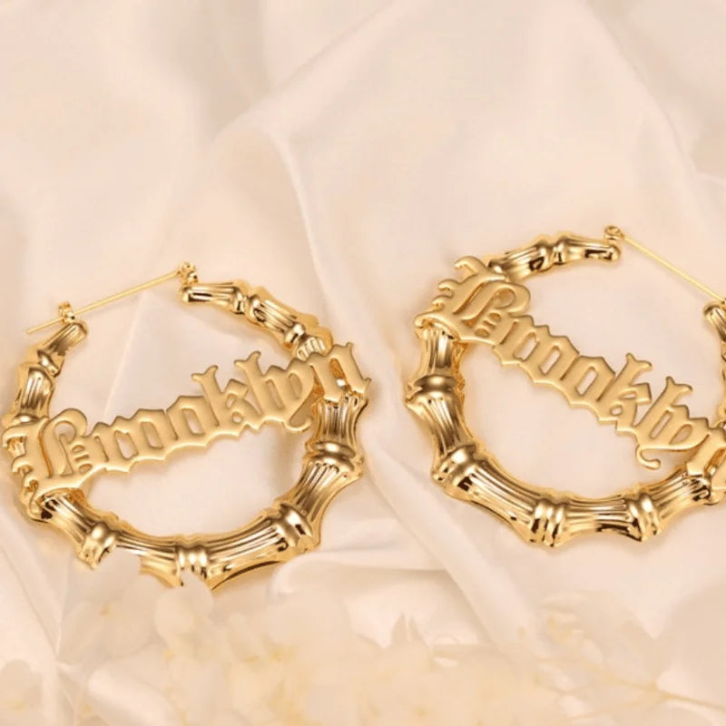 Personalized name bamboo earring and necklace set