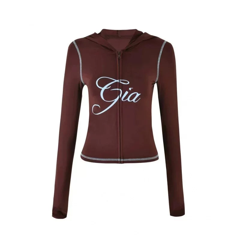 Zip-Up Long Sleeve Top & Low Waist Micro Flared Pants