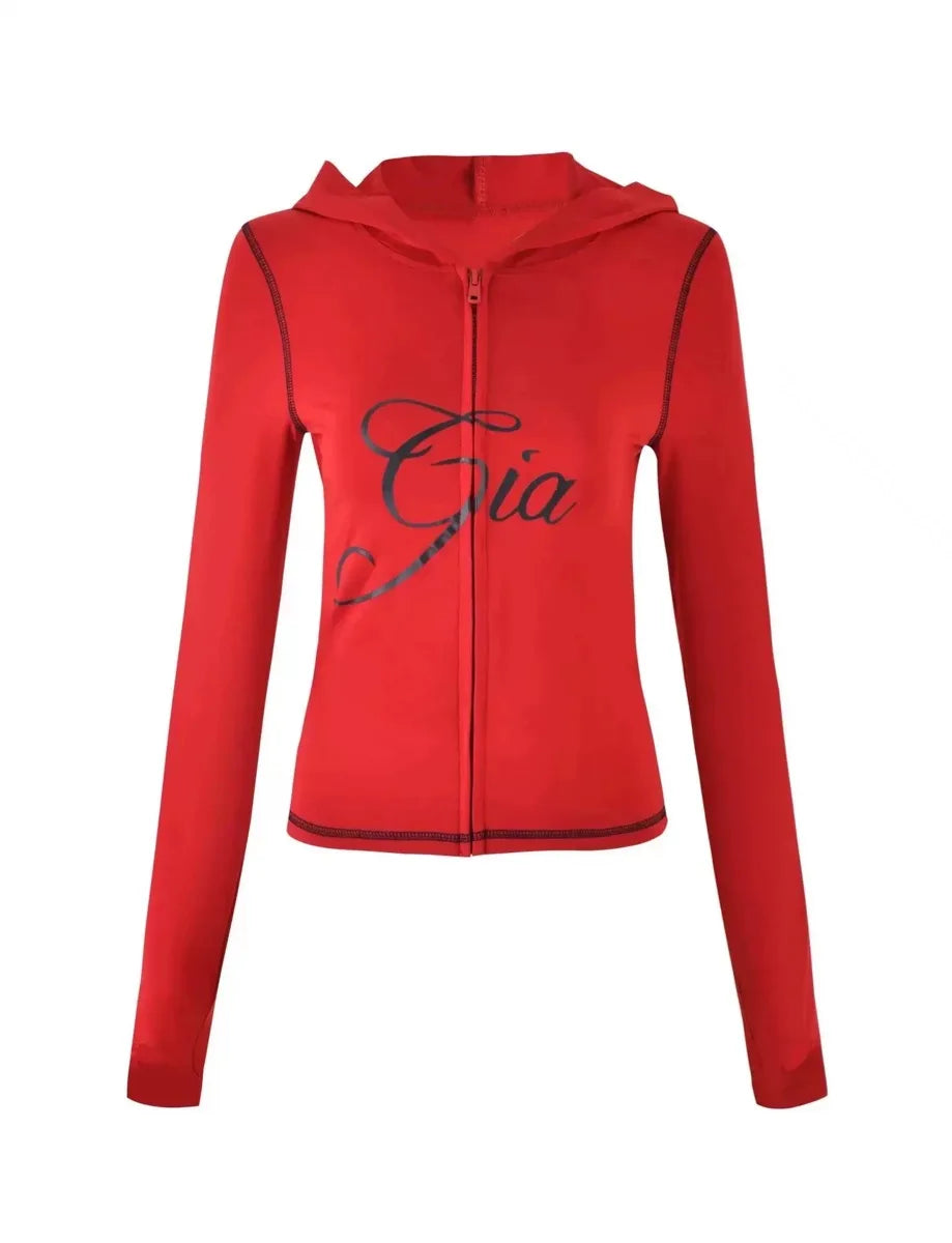 Zip-Up Long Sleeve Top & Low Waist Micro Flared Pants