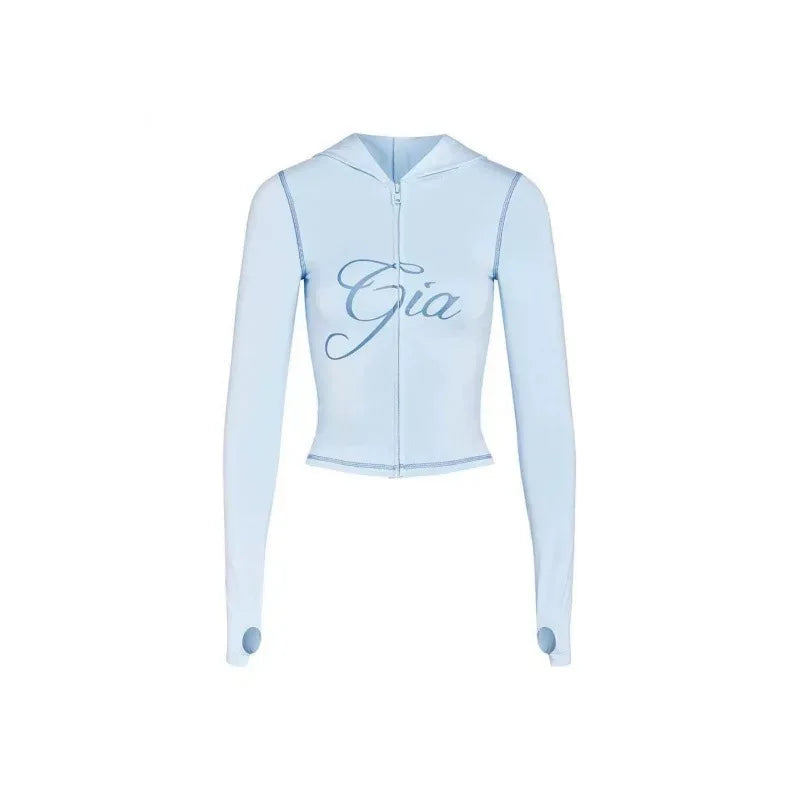 Zip-Up Long Sleeve Top & Low Waist Micro Flared Pants